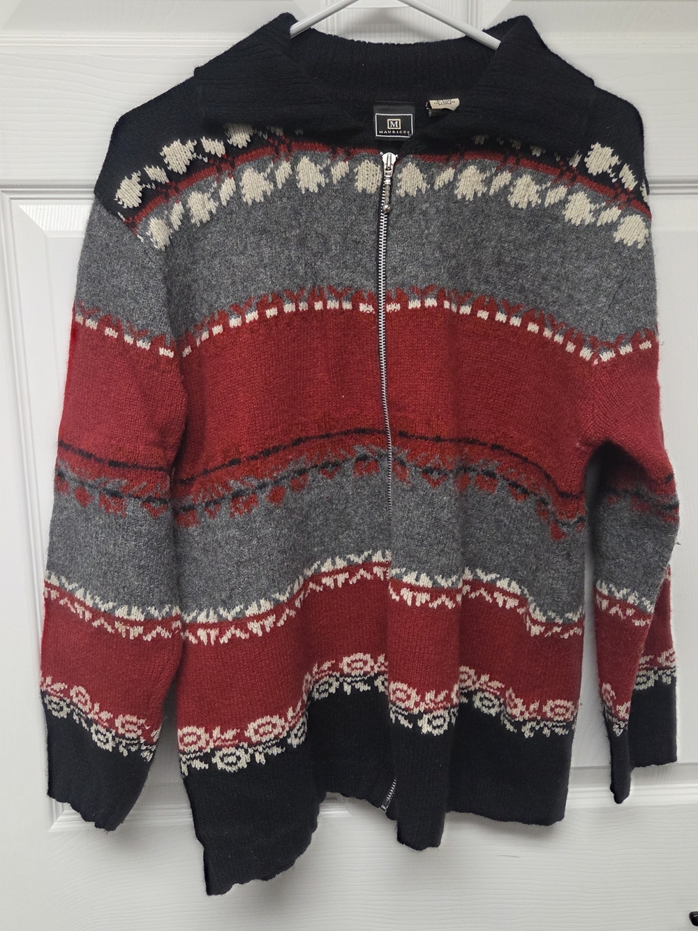 Men's Zip-Up Hooded Sweater Jacket - Red, Gray & Black